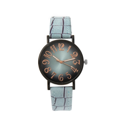 Dames Mode Quartz Horloge Krokodillenpatroon Leren Band Gradiënt Wijzerplaat Grote Arabische Cijfers Casual Analoog Polshorloge