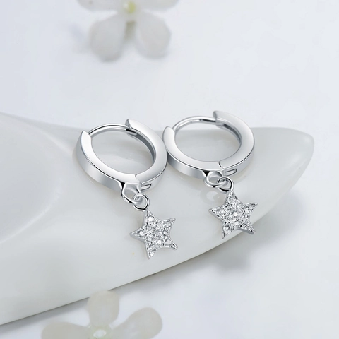 925 Sterling Silber Creolen Mit Herz Stern Anhänger Zirkonia Minimalistischer Modeschmuck Für Damen