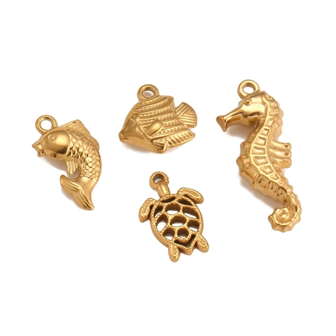 Ocean Series Charms 304 Stainless Steel Starfish Seahorse Turtle Fish Rudder Pendants For DIY Jewelry Making Nautical