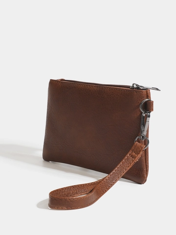 Lychee Texture PU Leather Clutch Bag Long Wristlet Wallet Portable Zipper Coin Purse Minimalist Vintage Storage Pouch