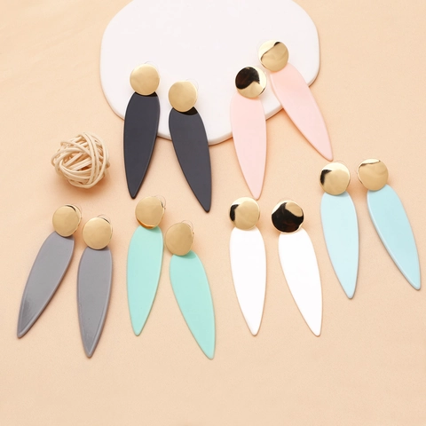 Boucles d'Oreilles Goutte d'Eau Couleur Macaron pour Femmes Boucles d'Oreilles Pendantes Géométriques en Cuivre et Résine Doré Bijoux