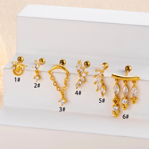 Ear Cartilage Studs Stainless Steel Screw Back Copper Zircon Geometric Pendant Body Piercing Jewelry For Women Fashion