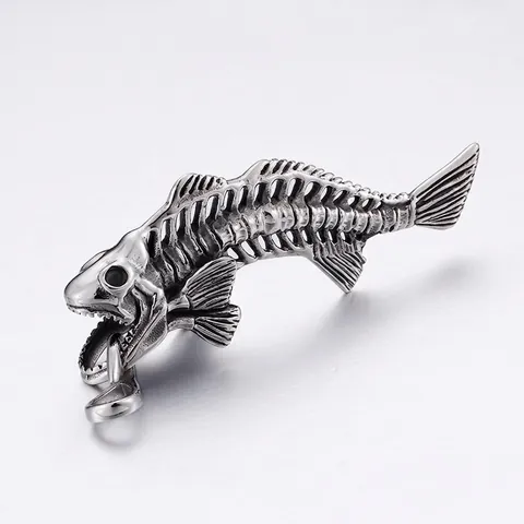 Gothic Fish Bone Shark Skeleton Pendant 316L Stainless Steel Punk Vintage Style Men Jewelry Accessory
