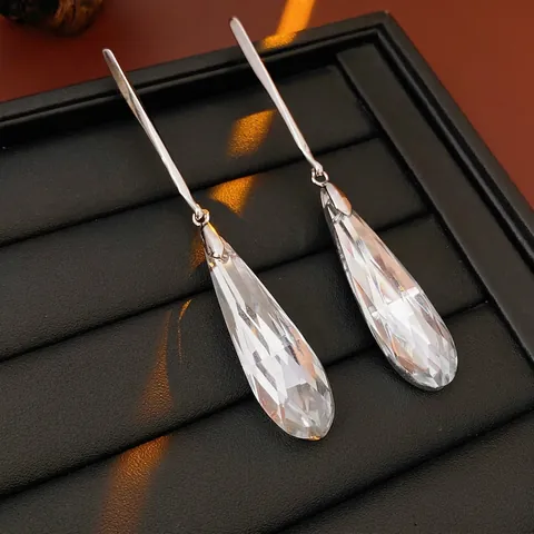 Boucles D'oreilles Pendantes Goutte Alliage Verre Cristal Longues Style Minimaliste Femmes Avec Tige En Argent 925
