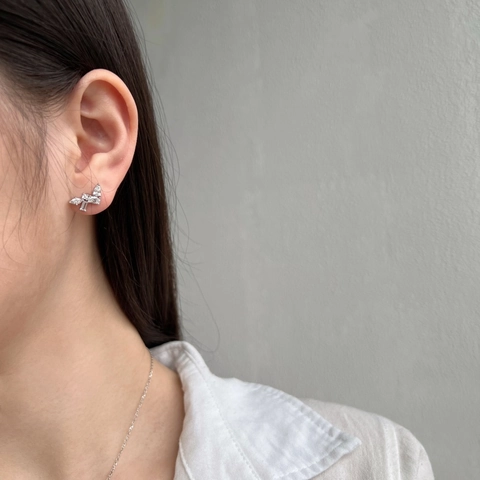 925 Sterling Silver Butterfly Stud Earrings For Women Elegant Geometric Rhinestone Inlaid Ear Piercing Jewelry Gold Silver