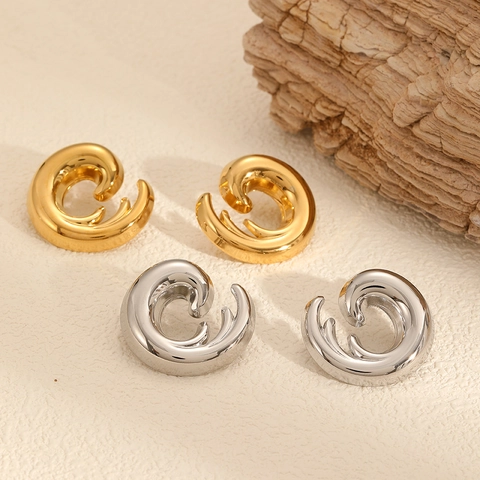 Wave Spiral Hoop Ohrringe Französisch Vintage Edelstahl 18K Vergoldet Minimalistische Skulpturale Schmuck Für Frauen