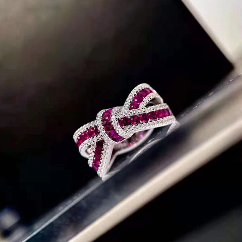 Bogen Schleife Kreuz Ring Kupfer Mit Zirkon Elegant Mode Luxus Schmuck Für Frauen