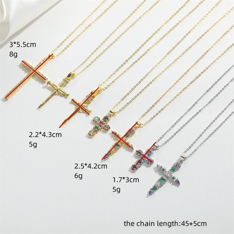Vintage Hip Hop Koperen Kruis Hanger Halsketting Voor Vrouwen Elegant Minimalistisch Zirconia Ingelegd Sleutelbeen Ketting Sieraden
