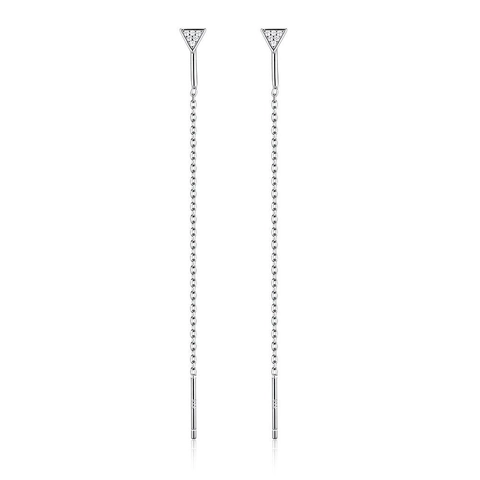 Pendientes Colgantes Geométricos De Zircón Triángulo Redondo Con Poste De Plata De Ley 925 Cadena Larga Borla