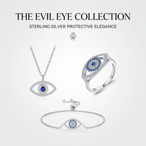 925 Sterling Silber Böser Blick Schmuck Halskette Verstellbares Armband Und Ring Elegantes Accessoire Für Damen