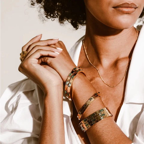 Bracciale Rigido Con Zirconi Colorati Rettangolari Acciaio Inossidabile Gioielli Di Moda Per Donna Stile Punk Elegante