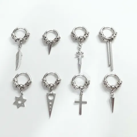 Pendientes De Aro Punk Góticos Acero Inoxidable Cruz Pluma Espada Colgante Hip Hop Joyería Unisex
