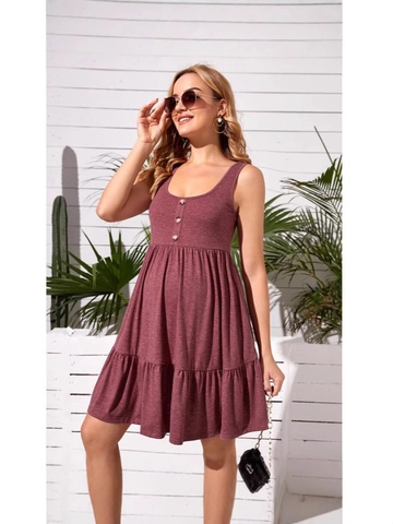 Vestito Premaman Senza Maniche Girocollo Bottoni Decorativi Orlo A Volant A Balze Estate Casual Abbigliamento Gravidanza