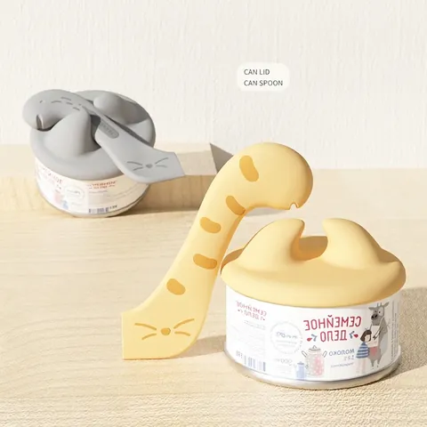 Multifunctional Pet Can Spoon And Can Opener Set With Sealing Lid Cat Shape Wet Food Mixing Shovel Cute Cat Paw Design