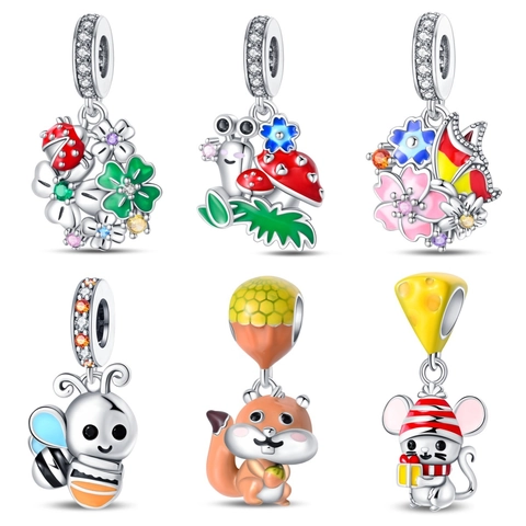 Accessori per Gioielli Fai da Te in Rame Placcato Argento 925 Animale Topo Formaggio Scoiattolo Lumaca Smalto Strass Ciondolo