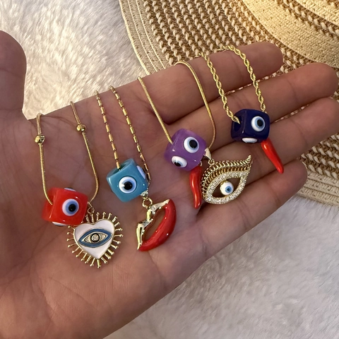 Evil Eye Hanger Ketting Roestvrij Staal Koper Chili Lip Hart Bedeltjes Vintage Boho Mode Sieraden Voor Vrouwen