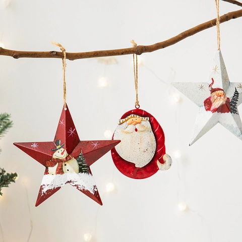 Decorazioni Appese Albero Di Natale Vintage Metallo Ferro Ciondoli Rustici Babbo Natale Pupazzo Di Neve Stella Casa