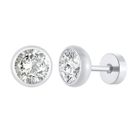Pendientes De Botón Redondos Circonita Cúbica Acero De Titanio Engaste Bisel Chapado En Oro IP Joyería Geométrica Hombre Mujer