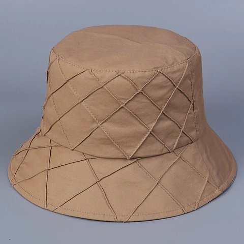 Quilted Cotton Bucket Hat For Women Breathable Foldable Sun Protection Casual Pleated Design Adjustable
