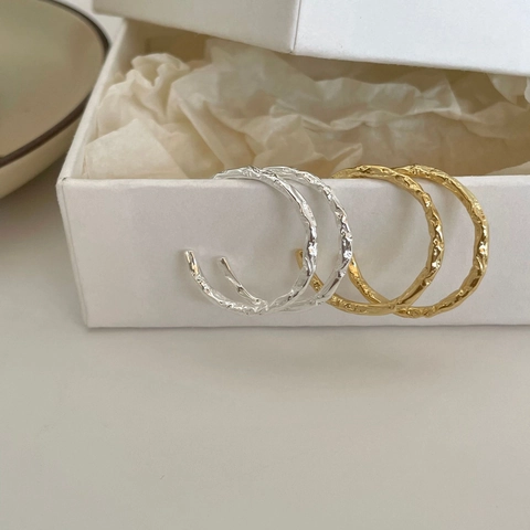 Orecchini A Cerchio In Argento Sterling 925 Trama Martellata Minimalista Rugosa Forma C Stile Nordico Gioielli Oro