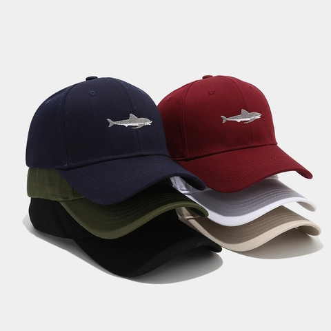 Cotton Baseballkappe Shark Stickerei Verstellbar Gebogene Krempe Outdoor Casual Sport Hut Für Herren Damen
