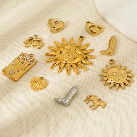 Stainless Steel Charms Pendants Zircon DIY Jewelry Making Cowboy Boot Sun Zebra Heart Shape Waterproof Gold Plated