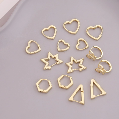 18K Vergulde Koperen Geometrische Hoop Oorbellen Hart Ster Driehoek Minimalistische Gotische Mode Sieraden Voor Dames