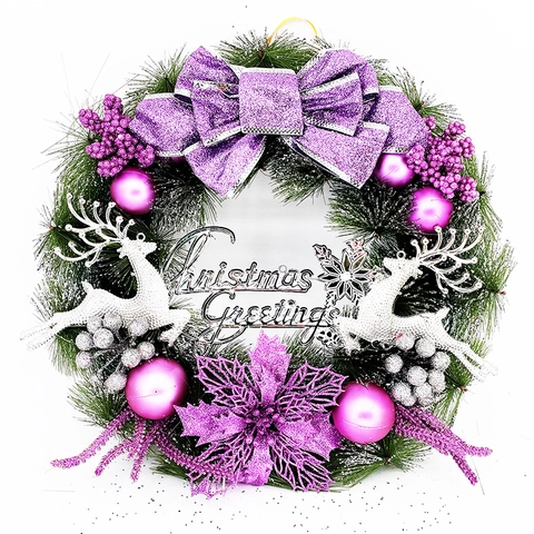 Christmas Wreath Artificial Pine Needle With Festive Sign Reindeer Bells For Front Door Wall Hanging Holiday Decor