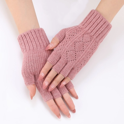 Guantes Sin Dedos De Punto Mujer Acrílico Diamante Hueco Cálido Invierno Mangas De Brazo Accesorio De Moda