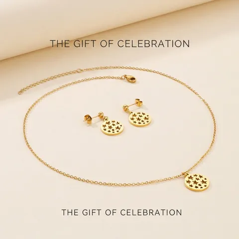 Collier Et Boucles D'oreilles En Acier Inoxydable Pendentif Étoile Ronde Creuse Minimaliste À La Mode Élégant Pour Femmes