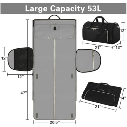 Convertible Travel Garment Bag Polyester Waterproof Folding Hanging Clothes Duffel Handbag Backpack For Business Trip Men Women