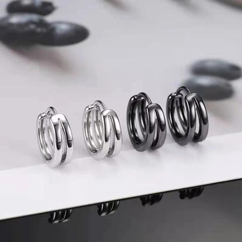 Herren Kupfer Doppel Reifen Huggie Ohrringe Geometrische Hohle Minimalistische Coole Punk Streetwear Schmuck Silber Schwarz