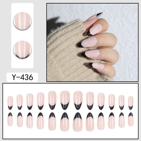 Uñas Postizas Halloween French Tip Patrón Telaraña Forma Almendra Gota Agua Larga Uñas Artificiales Para Mujeres Gótico