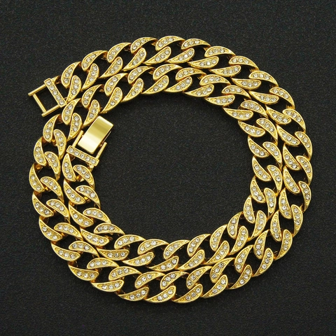Collana Bracciale a Maglia Cubana Iced Out Hip Hop Oro Argento Lega Strass Catena Miami per Uomo Donna Gioielli Punk