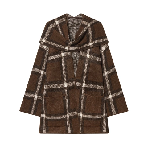 Cardigan In Maglia Retro A Quadri Da Donna Giacca A Maniche Lunghe Ampia Con Collo Sciallato E Tasche