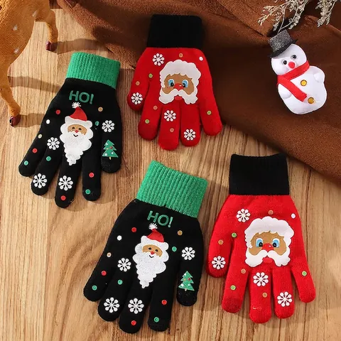 Gants En Tricot De Noël Hiver Chaud Écran Tactile Flip Top Demi Doigts Jacquard Père Noël Renne Motif Pour Adultes Enfants