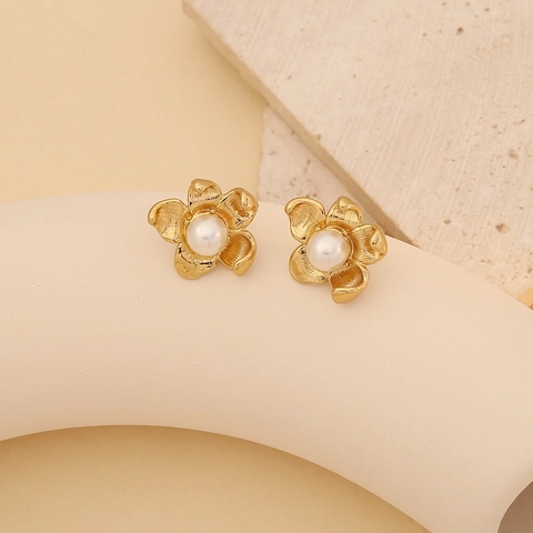 Französische Retro Edelstahl Künstliche Perle Ohrstecker Elegante Blumen Biene Muschel Form Schmuck Für Damen