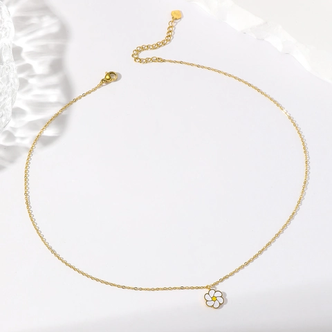 Elegante Collana Con Ciondolo a Margherita in Acciaio Inossidabile per Donna Placcata Oro Smalto Catena Girocollo Fiore