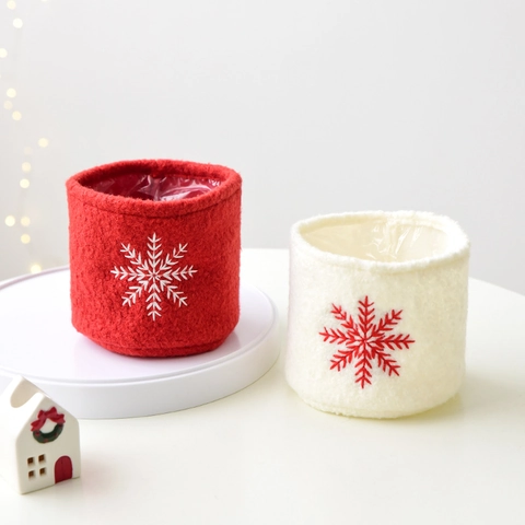 Cubierta De Base De Árbol De Navidad Fieltro De Lana Bordado De Copo De Nieve Mini Cubo De Almacenamiento Decoración
