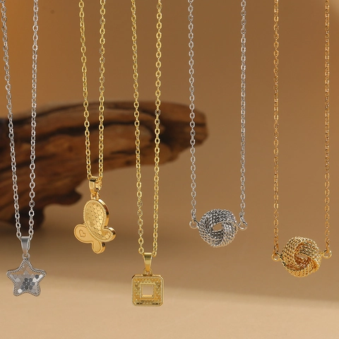 Minimalist Pendant Necklace Copper Geometric Star Butterfly Square Round Charms Retro Jewelry For Women
