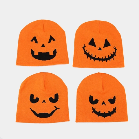 Berretto in Maglia con Zucca e Teschio di Halloween Acrilico Caldo Divertente Cappello Invernale per Uomo Donna Festa Jacquard