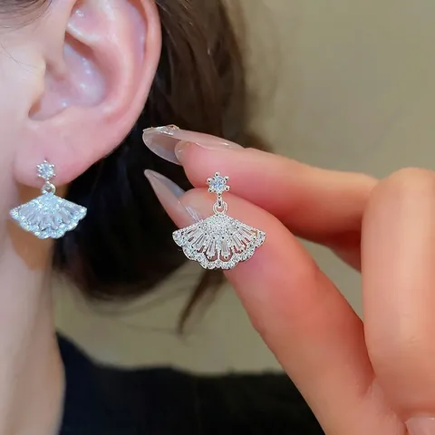 Orecchini A Forma Di Ventaglio Rame Con Zirconia E Perno In Argento Gioielli Eleganti Foglia Di Ginkgo Per Donne