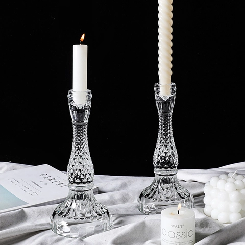 French Vintage Glass Candle Holder Retro Crystal Candlestick Scented Candles For Wedding Tabletop Elegant Home Decor