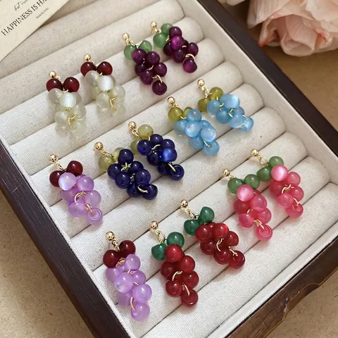 Druiven Cluster Hangende Oorbellen Met 925 Sterling Zilveren Oorknopjes Zoete Hars Vruchten Sieraden Voor Vrouwen