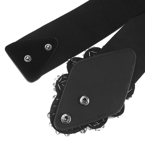 Women Wide Elastic Corset Belt With Rhinestone Crystal Flower Buckle Stretch Waist Cinch For Dresses