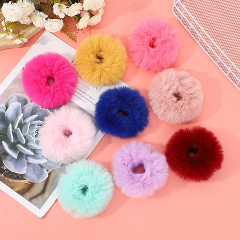 Faux Rabbit Fur Scrunchies Soft Plush Hair Ties Elastic Ponytail Holder Fluffy Handmade Winter Hair Accessories For Women Girls