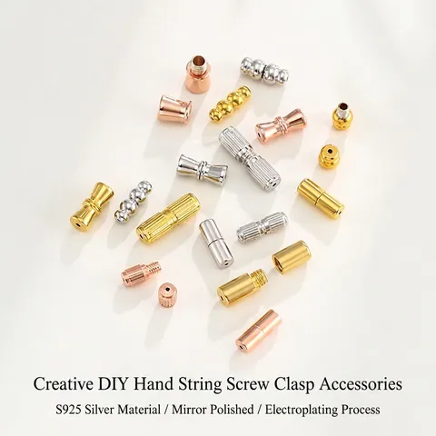 Chiusure A Vite In Argento Sterling S925 Connettori Placcato Oro 18K Barile Filettato Per Fai Da Te Collana Bracciale