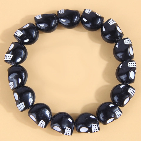 Pulsera De Cuentas De Calavera Gótica Plástico Elástico Joyería De Esqueleto Accesorio De Moda Para Mujer