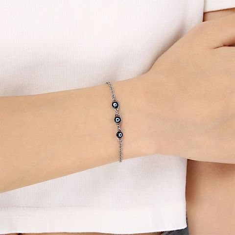 Bracciale Malocchio Acciaio Inossidabile Rame Resina Perline Occhio Turco Gioielli Di Moda Minimalista Per Donne