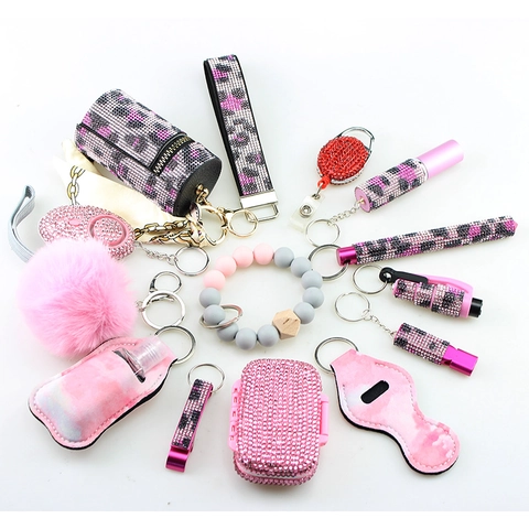 Persoonlijke Veiligheid Sleutelhanger Collectie Voor Vrouwen Strass Polsband Alarm Lippenstifthouder Beschermende Sleutelhanger Accessoires